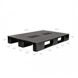 Pallet nhựa đen X1280S4-2M (1200 x 800 x 150 mm)
