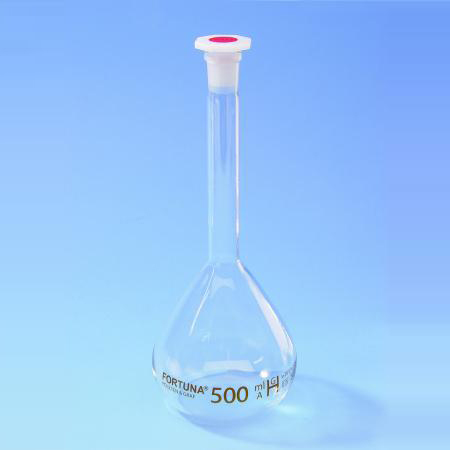 Bình định mức FORTUNA, 50ml, TS 12.5/21, class A, vạch nâu, nắp nhựa