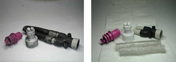 Hình ảnh trước và sau khi làm sạch sơn bột bám trên vật liệu PTFE Hình ảnh trước và sau khi làm sạch sơn bột bám trên vật liệu PTFE